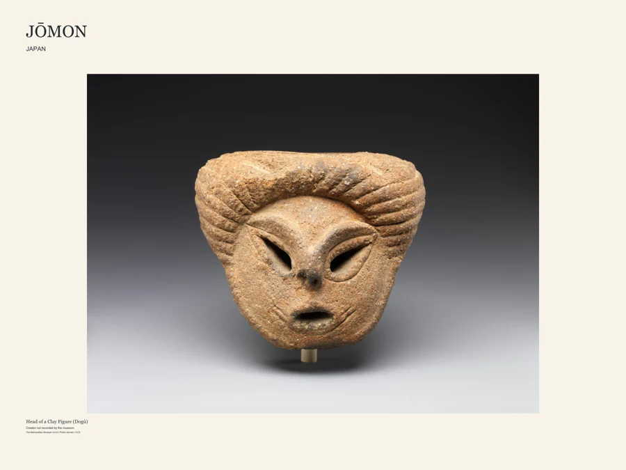 Jōmon art poster design featuring Head of a Clay Figure (Dogū)