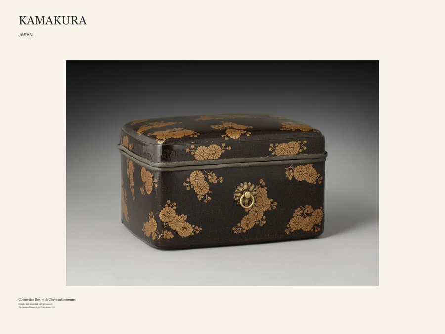 Kamakura art poster design featuring Cosmetics Box with Chrysanthemums